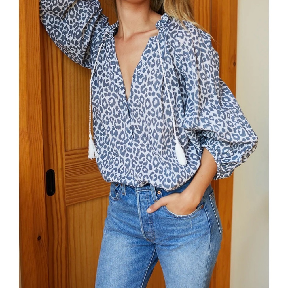 Emerson Fry India Collection Bardot Top- Charcoal Leopard Organic - Size L